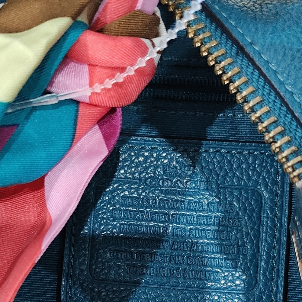 Coach Teal Leather Hobo Bag with Multicolor Scarf - Picture 6 of 6